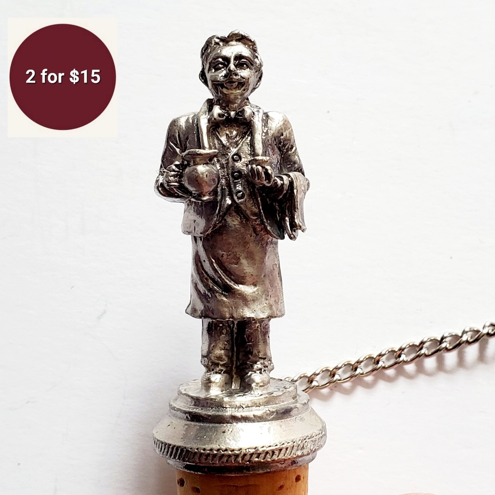Pewter Bottle Stopper - The Waiter